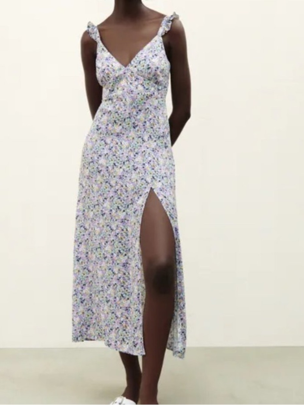 ZARA Ditsy Floral Print Strappy Midi Dress, Multicolor Size small
